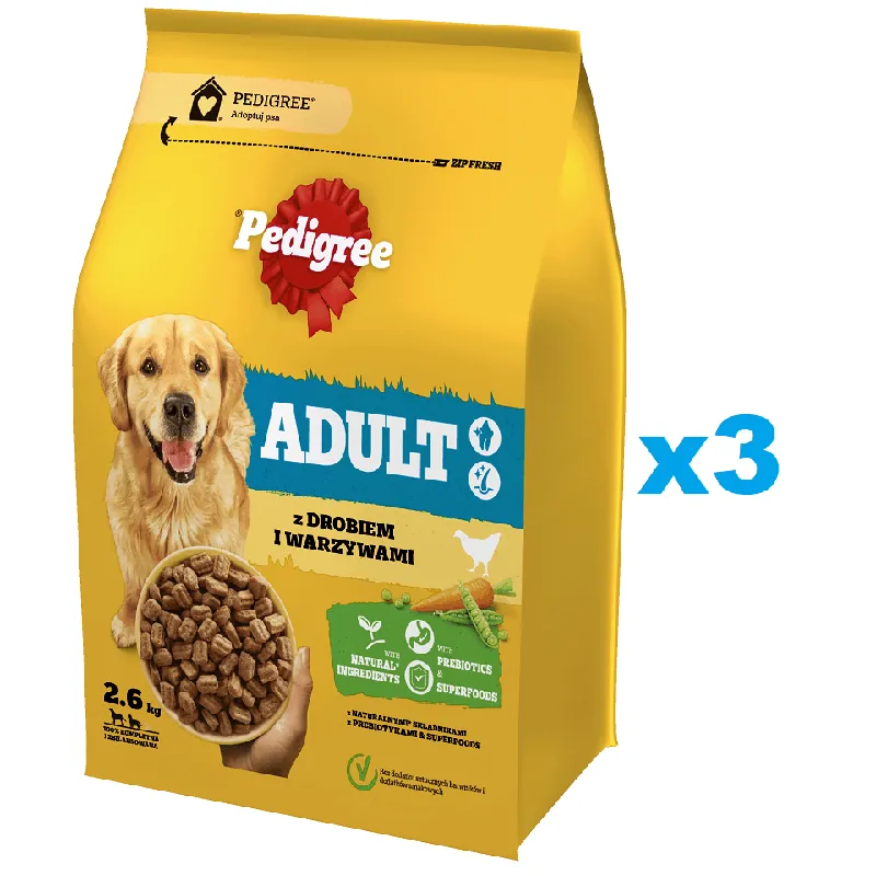 PEDIGREE Adult 3x2,6 kg s drůbeží a zeleninou kompletní krmivo pro psy velkých a středních plemen Levný