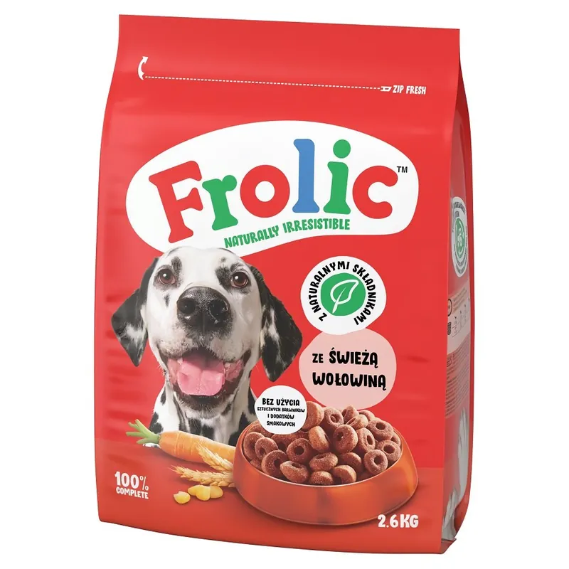 Vysoce Kvalitní FROLIC Naturally Irresistible 2,6 kg poloměkké krmivo pro psy s čerstvým hovězím masem