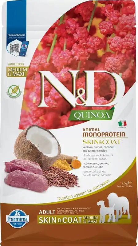 FARMINA N&D Quinoa Dog Adult Medium Maxi Skin and Coat Venison Coconut 2,5 kg Expresní Doručení