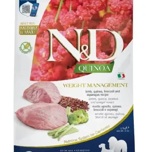 Značkový FARMINA N&D Quinoa Dog Adult medium maxi Weight management lamb, broccoli 2,5 kg