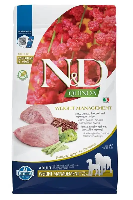 Značkový FARMINA N&D Quinoa Dog Adult medium maxi Weight management lamb, broccoli 2,5 kg