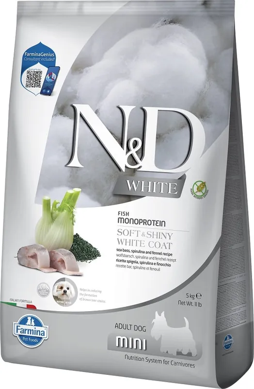 FARMINA N&D White Dog Adult Mini Sea Bass, Spirulina, Fennel 5 kg Nízká Cena
