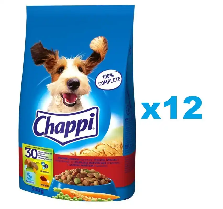 CHAPPI 12x500 g - krmivo pro psy s hovězím masem, drůbeží a zeleninou Vrácení Zdarma
