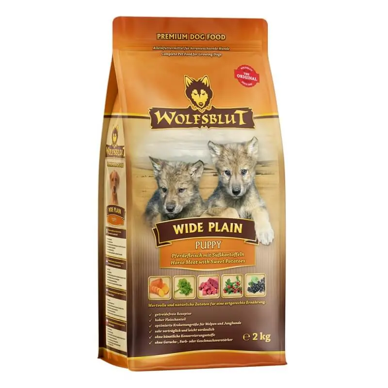 WOLFSBLUT Wide Plain Puppy suché krmivo pro štěňata s koňským masem a sladkými bramborami 12,5 kg Poslední Šance