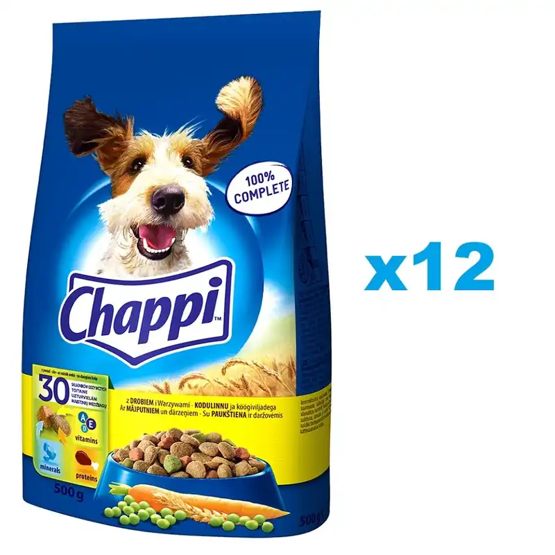 Autentický CHAPPI 12x500 g - krmivo pro psy s drůbeží a zeleninou