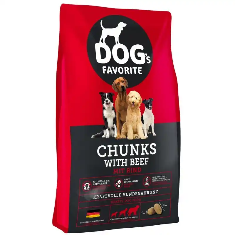 Sleva HAPPY DOG Dogs Favorit Chunks with Beef 15 kg