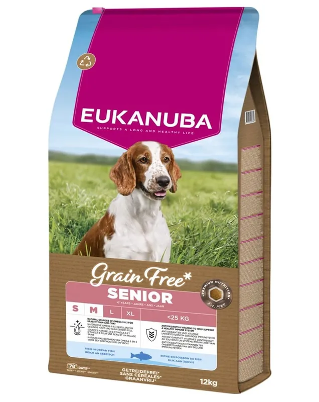 EUKANUBA Grain Free Senior Small Medium Ocean Fish 12 kg Must-Have