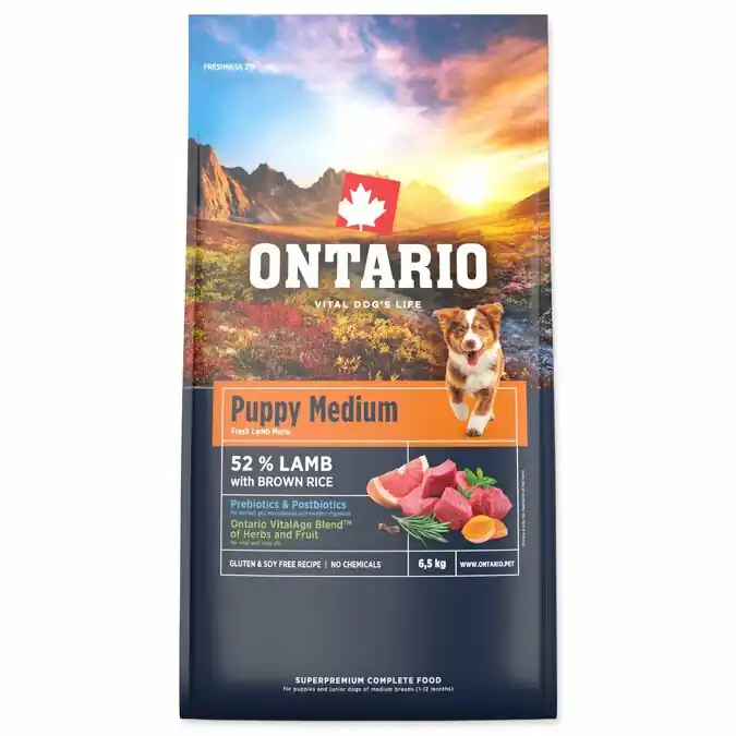 Autentický Ontario Puppy Medium Lamb & Brown Rice 6,5kg
