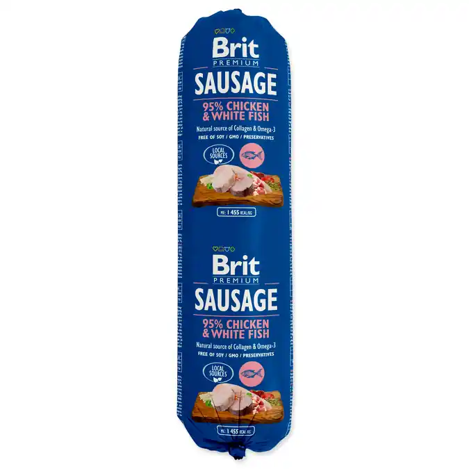 Top Prodej Brit Sausage Chicken & White Fish 800g