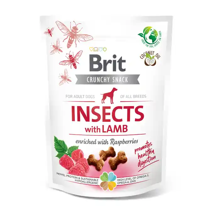 Objednat Nyní Brit Care Dog Crunchy Cracker. Insects with Lamb enriched with Raspberries, 200 g