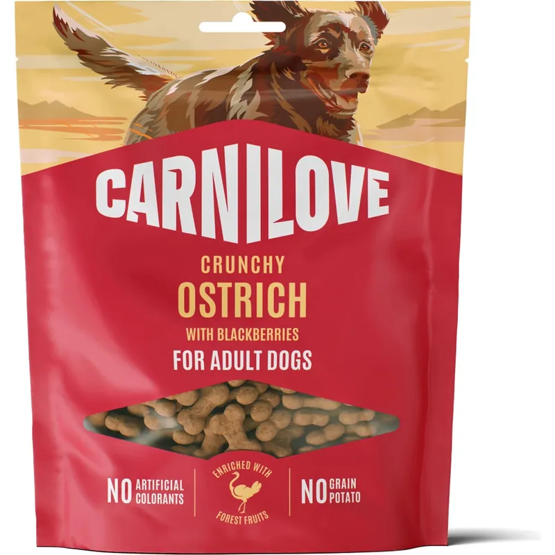 Super Cena Carnilove Dog Crunchy Snack Ostrich with Blackberries 200 g – NEW